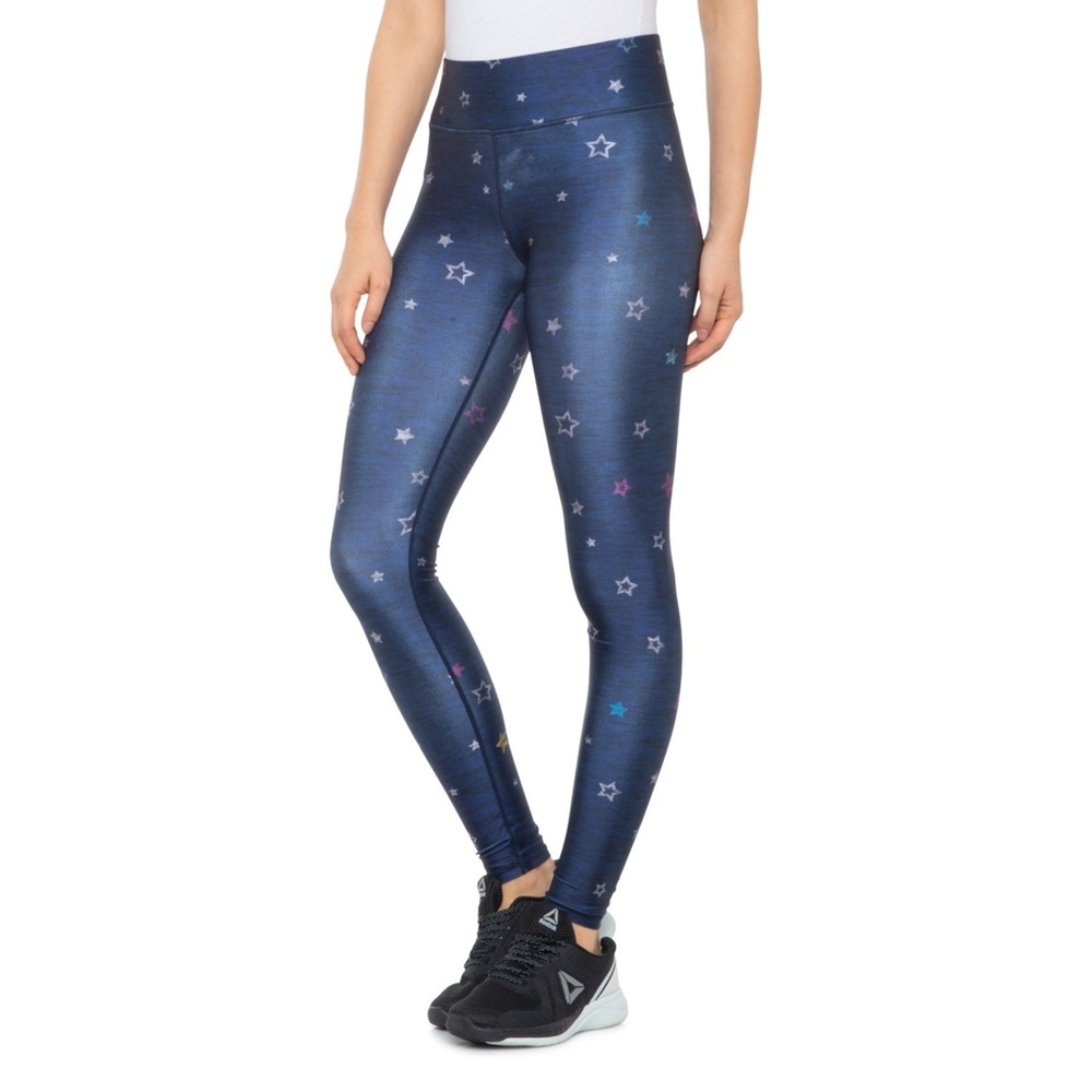 NWT Terez 3" Tall Band Legging Blue Multicolor Star Print sz L